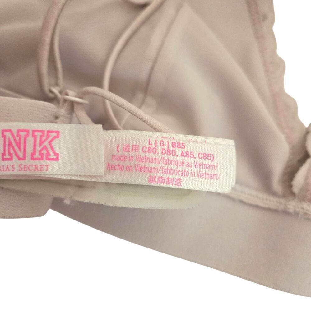 PINK Victoria's Secret Lace Blush Pink Bralette Strappy Back Hook Closure LARGE - Picture 7 of 12